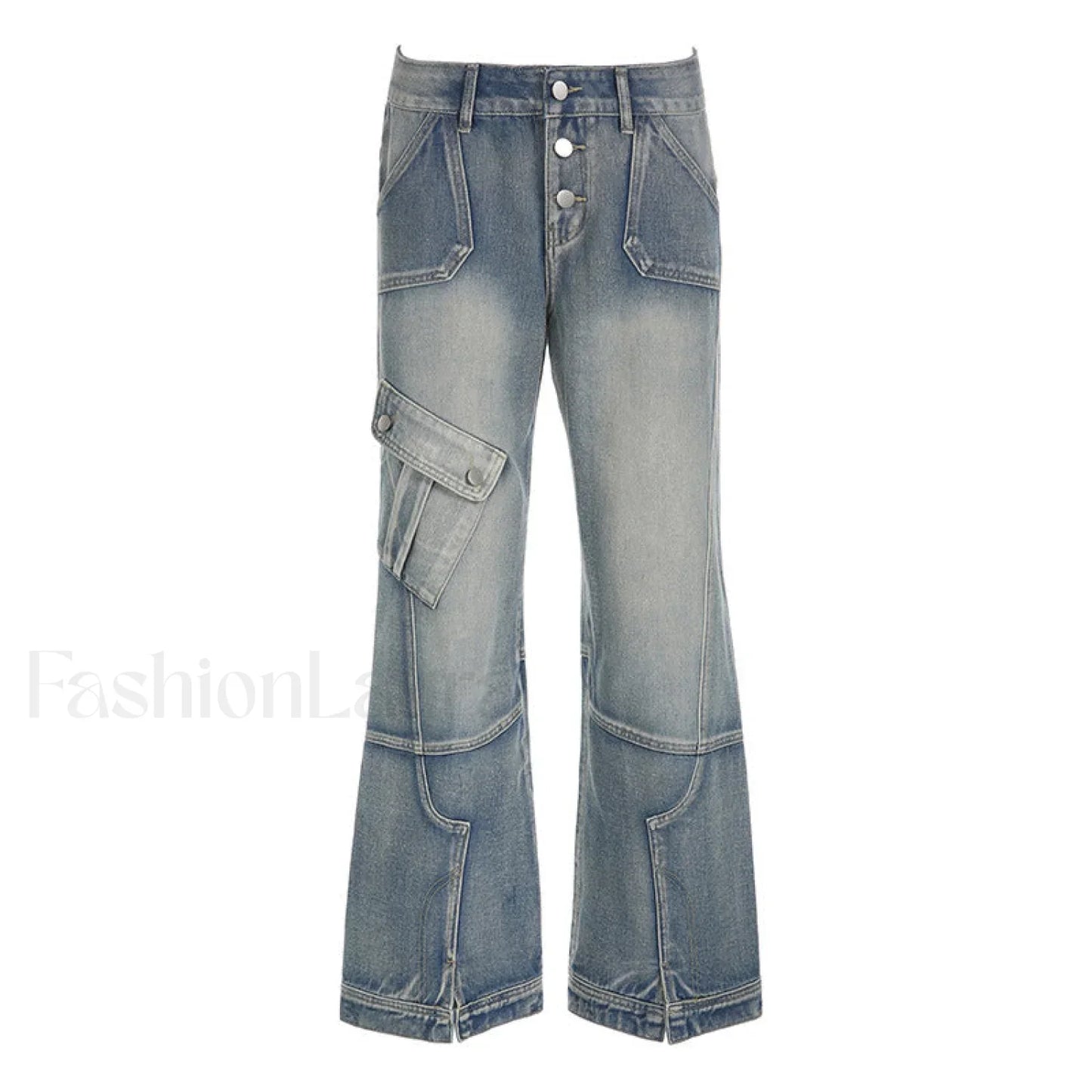 Seamed Pocket Straight Trendy Leg Cargo Jeans
