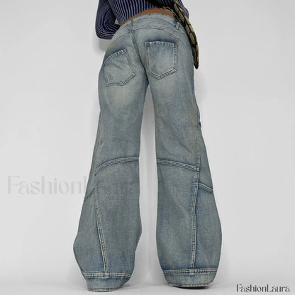 Seamed Pocket Straight Trendy Leg Cargo Jeans