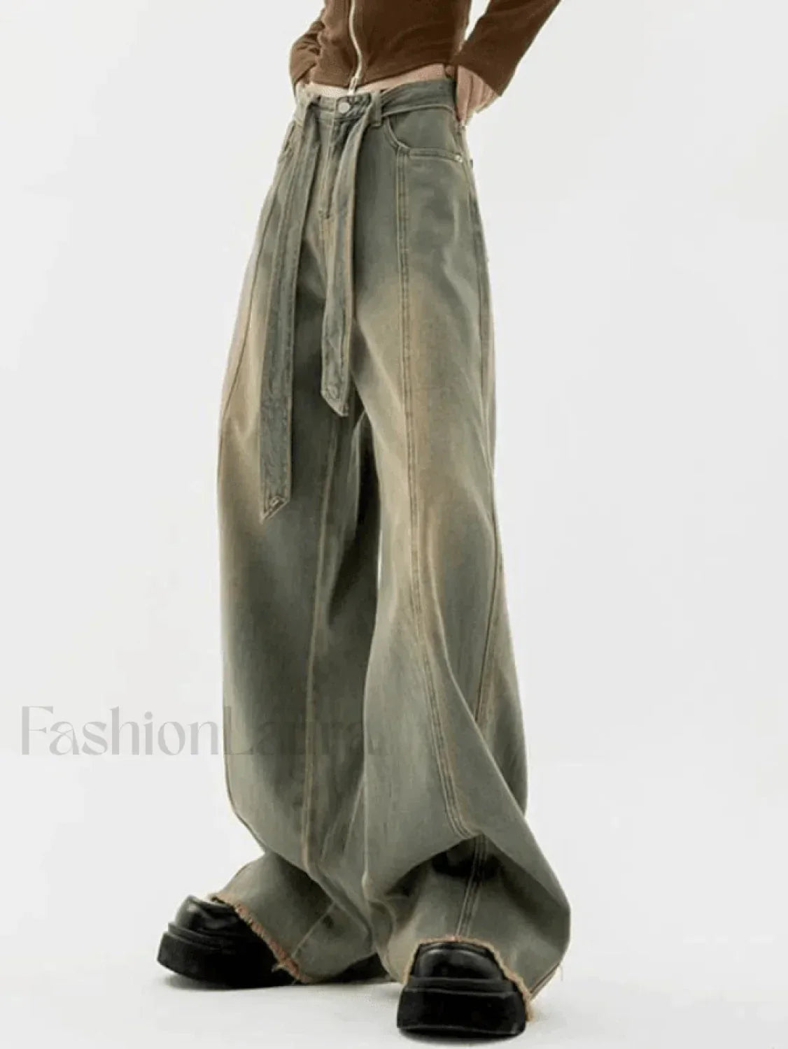 Tie Strap Seam Detail Boyfriend Jeans
