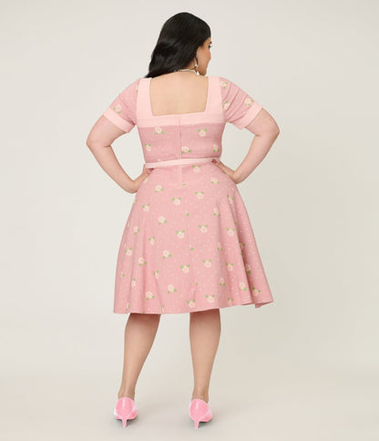 Unique Vintage Plus Size Light Pink & Roses Swing Dress