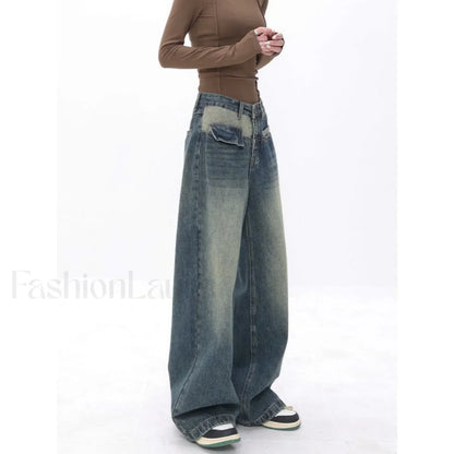 Vintage Blue Wash Trendy Patchwork Boyfriend Jeans