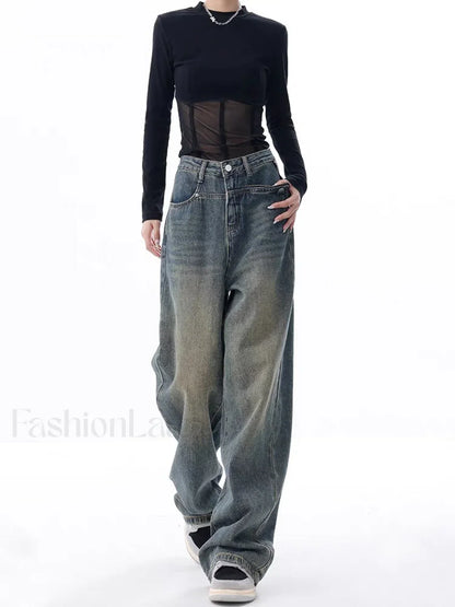 Vintage Dark Wash Trendy High Waist Boyfriend Jeans