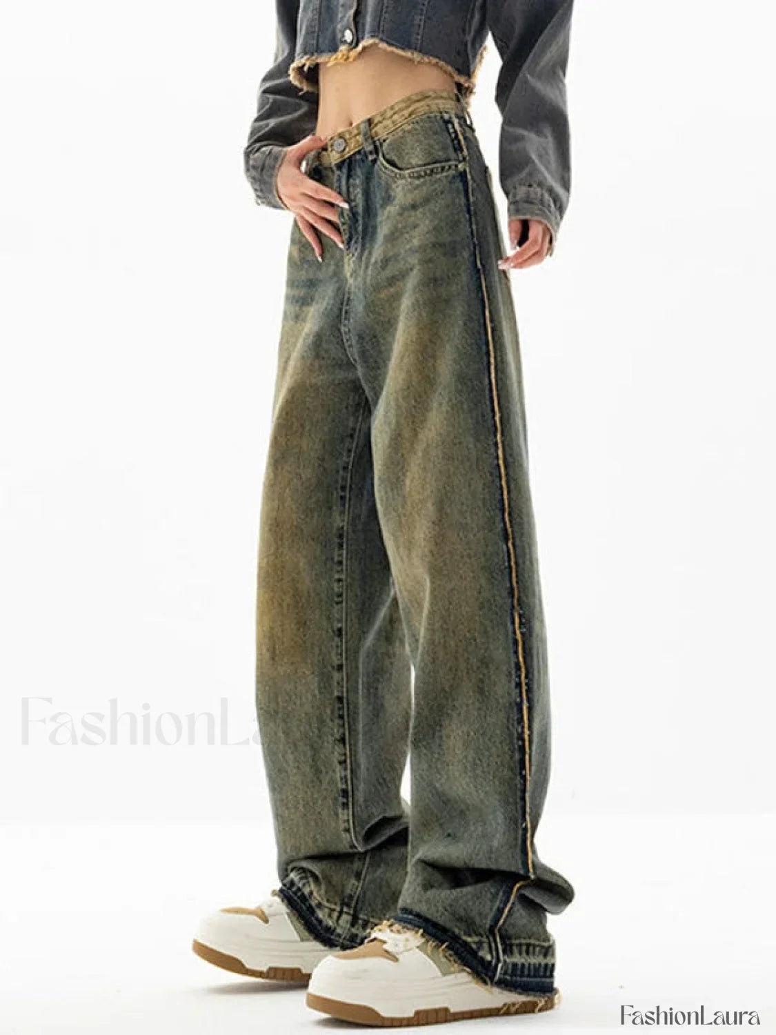 Vintage Wash Distressed Boyfriend Jeans