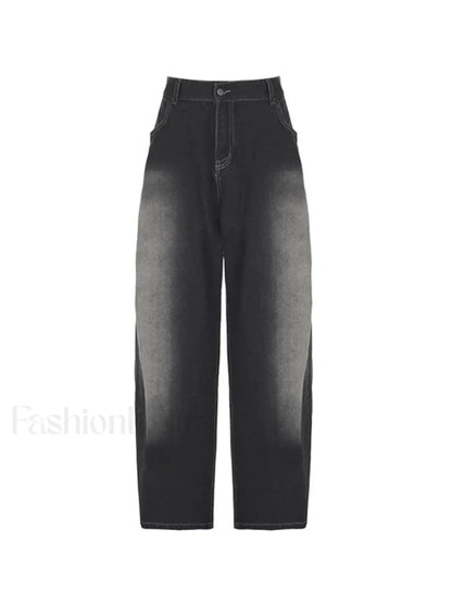 Washed Contrast Waist Pleated Relaxed Leg Boyfriend Jeans