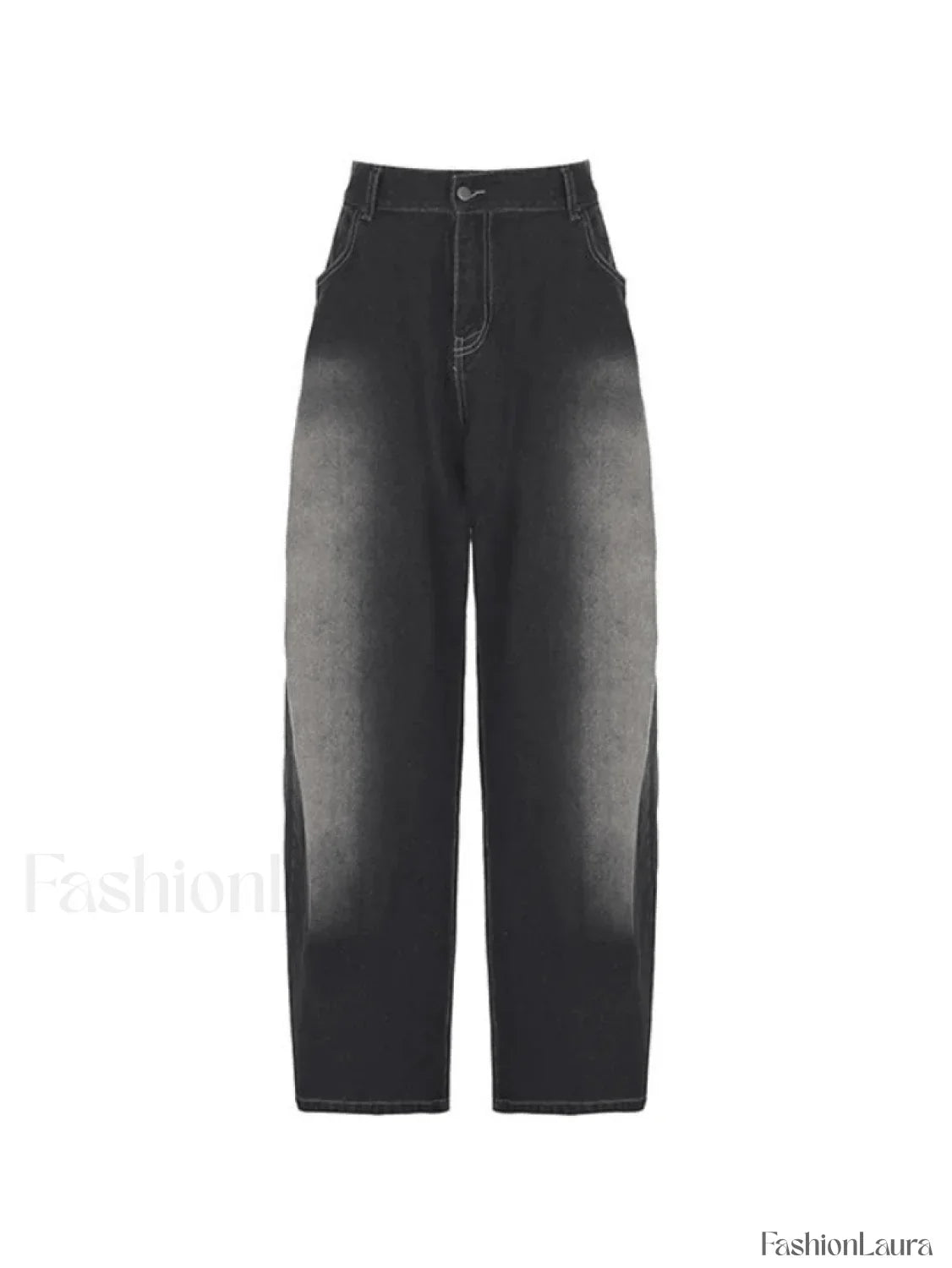 Washed Contrast Waist Pleated Relaxed Leg Boyfriend Jeans