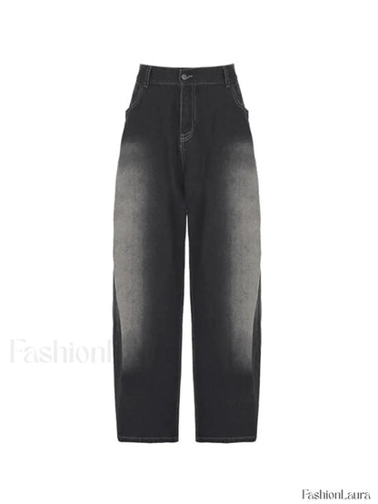 Washed Contrast Waist Pleated Relaxed Leg Boyfriend Jeans