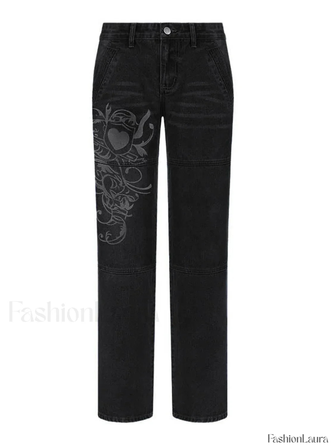 Washed Heart Pattern Cargo Jeans
