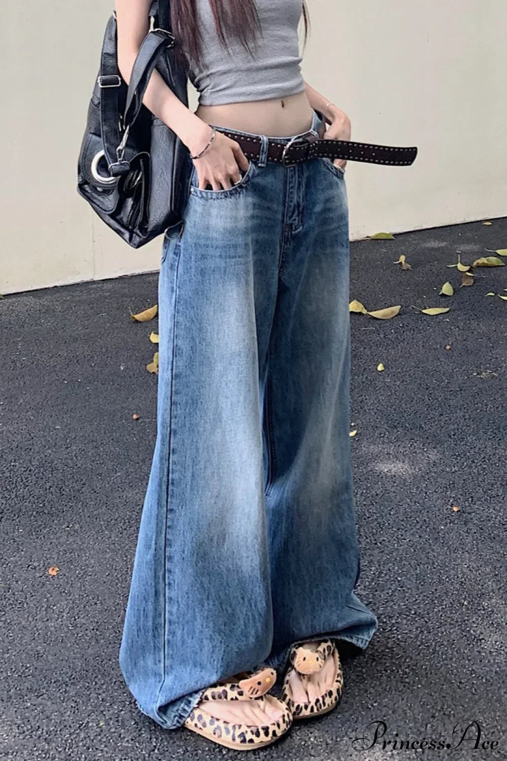 Washed High-Waisted Relaxed Straight Wide-Leg Jeans