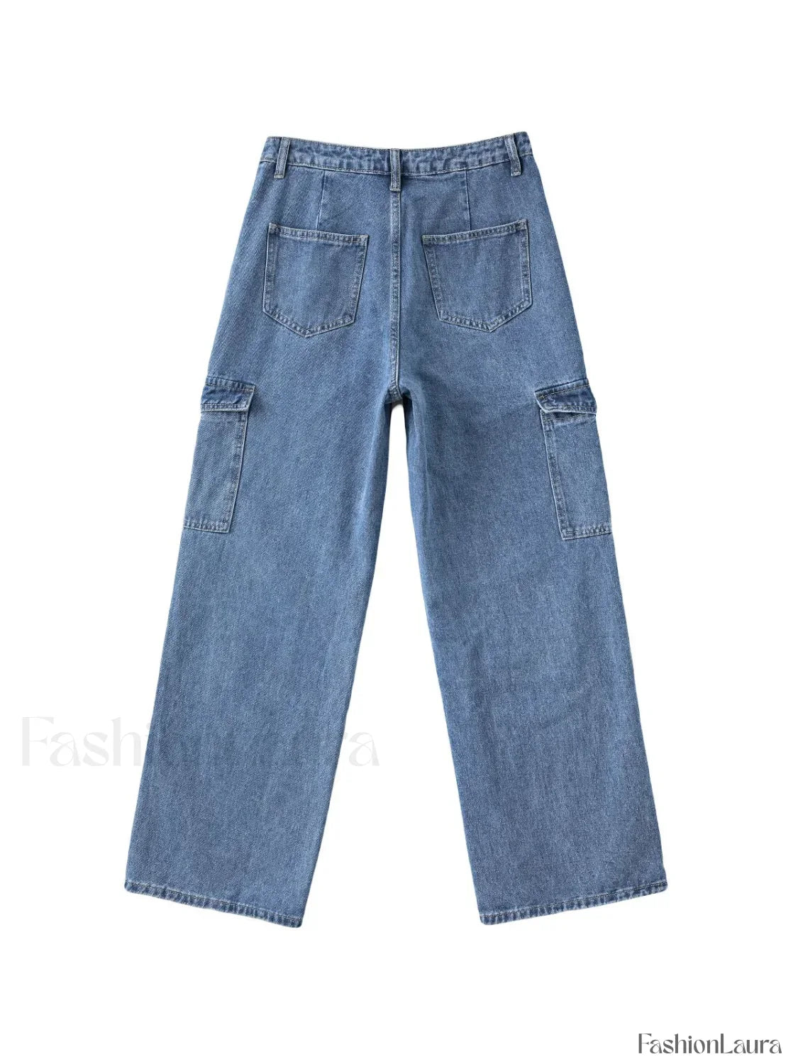 Washed Mid Waist Pocket Cargo Jeans