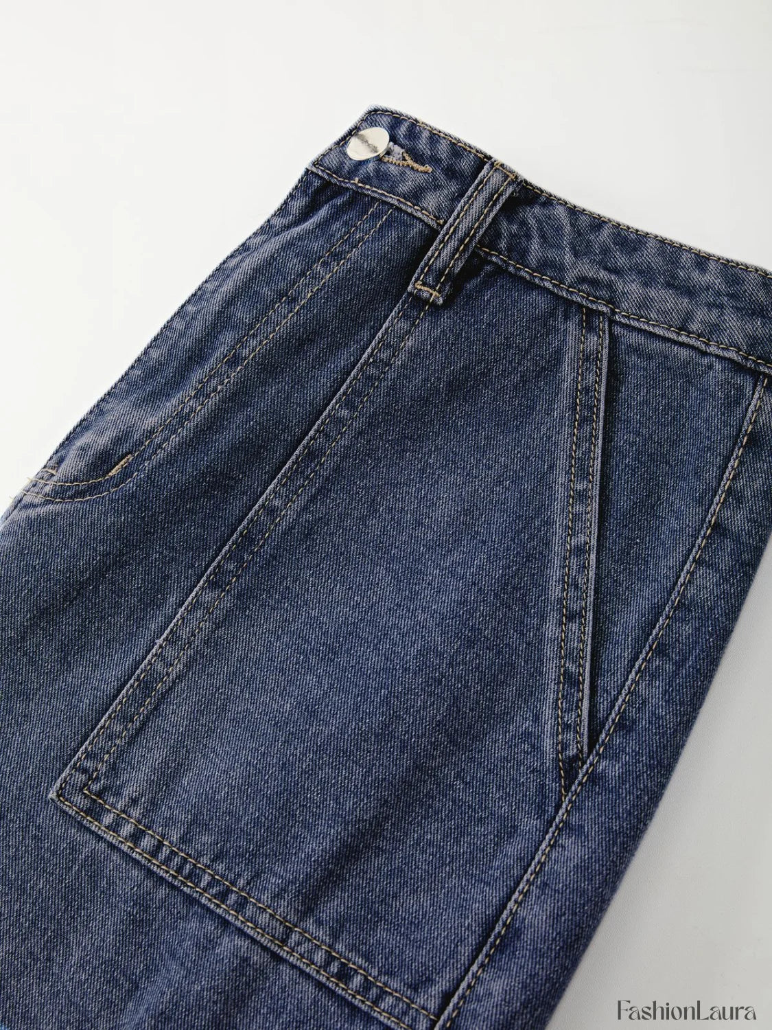 Washed Mid Waist Pocket Cargo Jeans